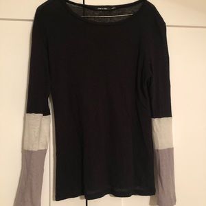 Black cotton shirt with accent sleeve